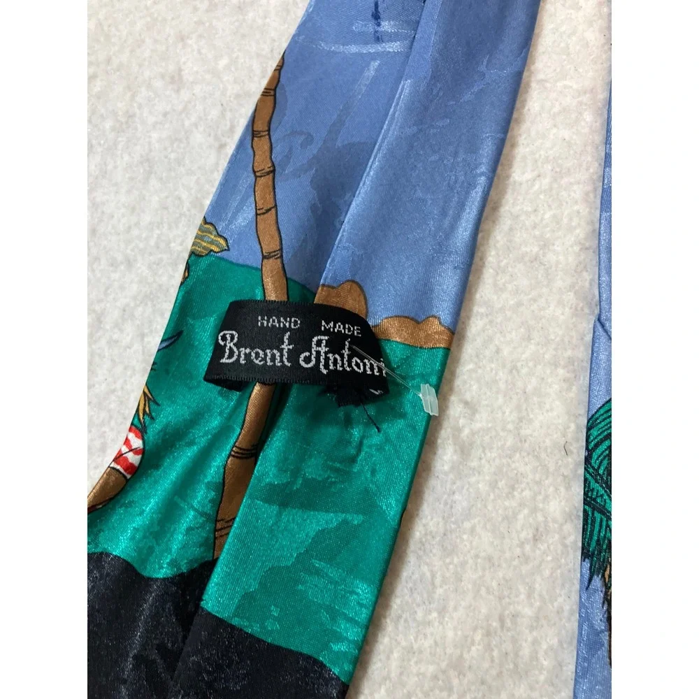 Brent Antoni Hand Made Tie Banking Better in the Bahamas Pirate Graphic Blue
